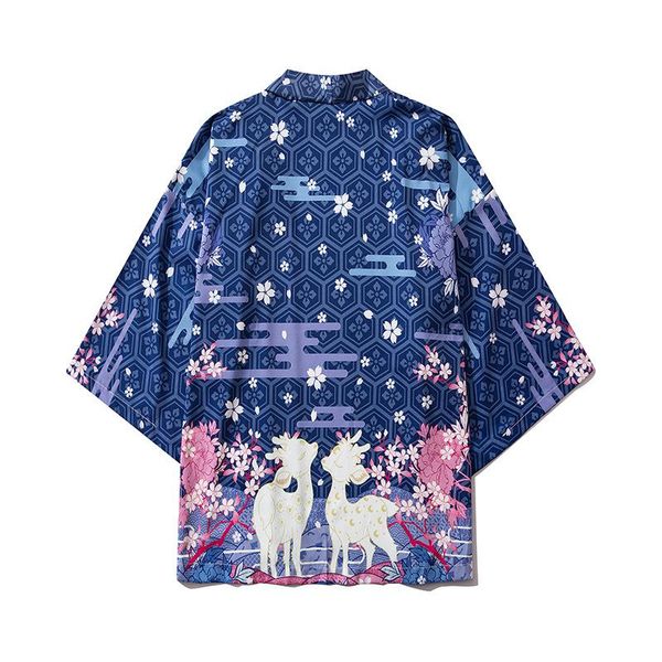 

ethnic clothing fashion streetwear cartoon deer print kimono cardigan robe china haori obi traditional japanese clothes for women men, Red