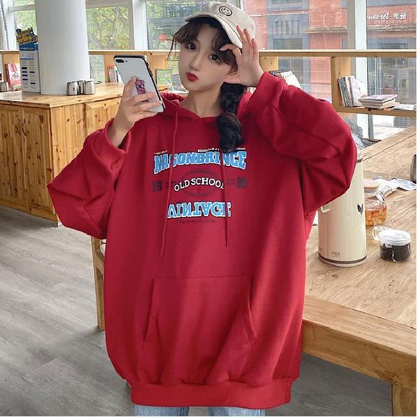 

oversized hoodie red black women's sweatshirt letters print korean fashion hooded long sleeve plus size pullover sweatshirts1