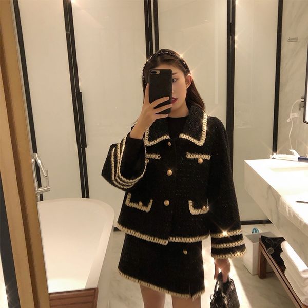 

jlozg high red spring temperament suit 2020 new and autumn bright silk tweed short skirt two piece coat skirt coat set np net and thin np7po, Gray