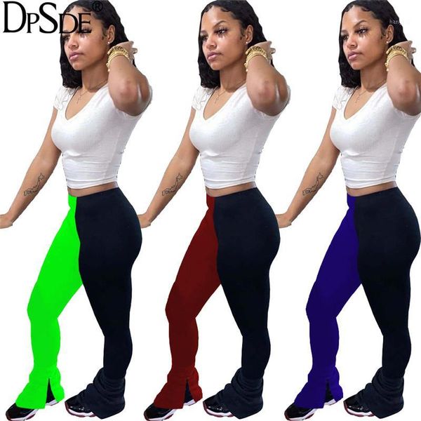 

dpsde 2020 fashion women reduction fo age casual style long pants elastic stitching color long straight pants1, Black;white