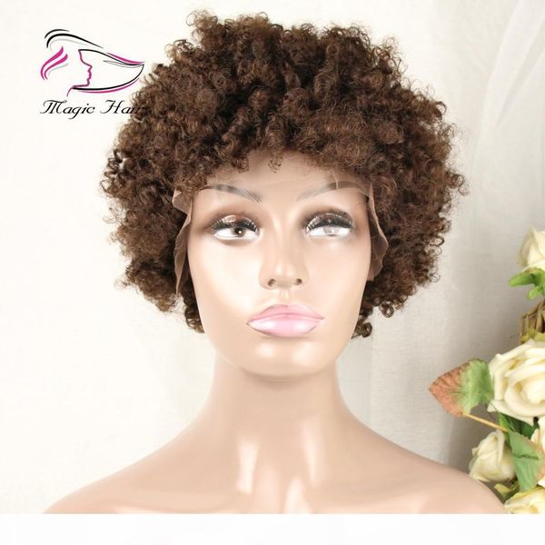 

бесплатная доставка кружево фронт парики для чернокожих женщин afro kinky завитых бразильского remy цвет волос 4 # высокого качество коротки, Black