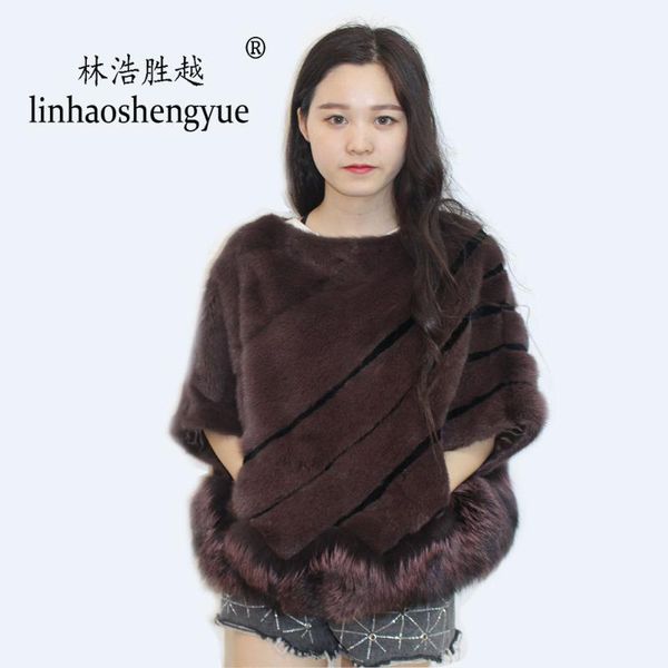 

scarves linhaoshengyue real fur shawl mink weave, Blue;gray