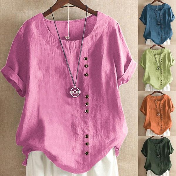 

women's blouses & shirts fashion 2021 blouse women vintage style summer o-neck floral button short sleeves ropa mujer plus size, White