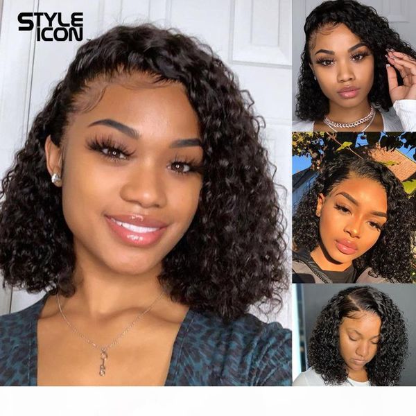 

styleicon curly human hair wigs part lace kinky curly wig part color 1b #2 #4 #99j pixie cut short wig for black women, Black;brown