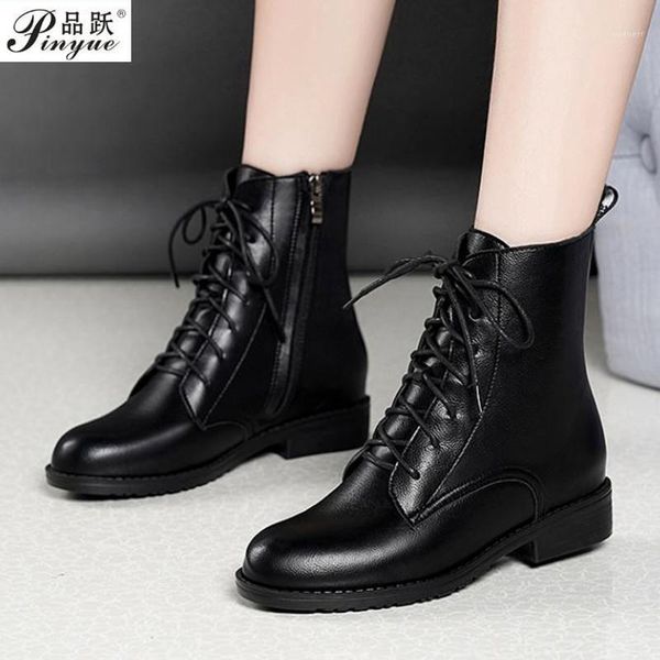 

women ankle boots winter warm riding equestr shoes woman fur inside artificial leather lace up shoes platform plus size 34--411, Black