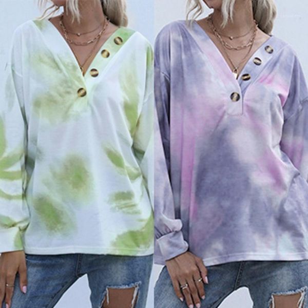 

women's hoodies & sweatshirts autumn streetwear long sleeve hoodie cotton blend capless v-neck tie-dye printing loose pullovers1, Black