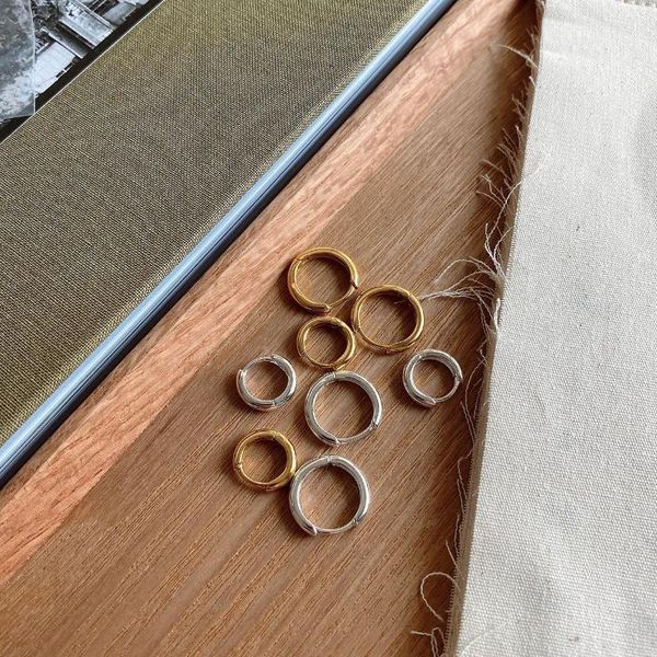 

hoop & huggie 1 pair earrings 925 sterling silver circle round for women men ear ring bone buckle trendy brincos1, Golden;silver