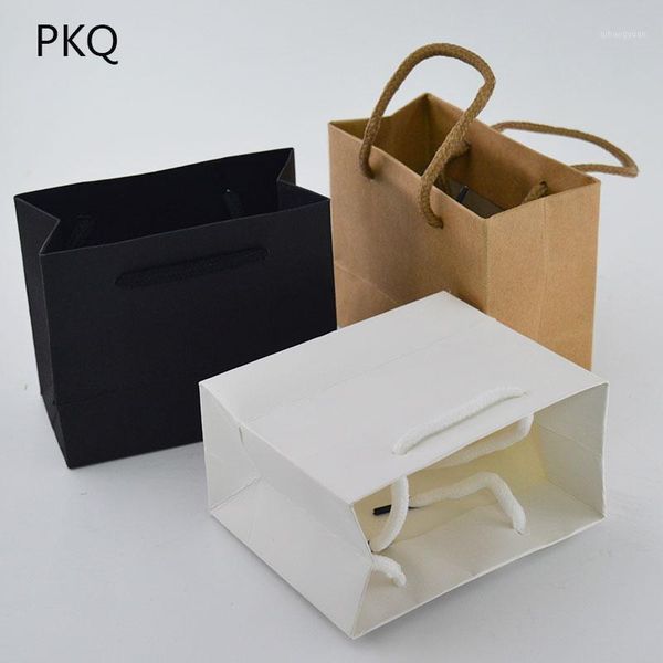 

20pcs white kraft paper bag with handle black gift paper bag wedding party favor gift bags 15*6*12cm1