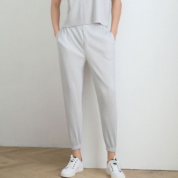 

oltlv summe casual men's nine point harlem leggings tight pants plisse pants casual pantsjf143 fycbj, Blue
