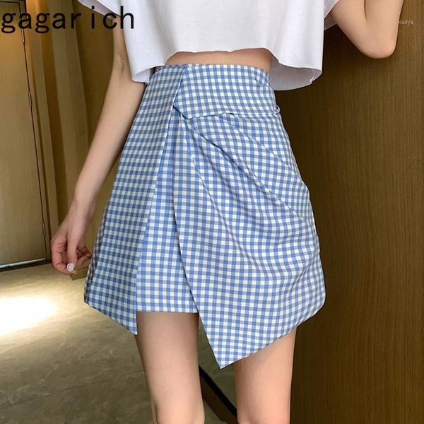 

gagarich preppy style plaid a-line empire mini skirt irregular folds pleated 2020 summer harajuku kawaii fashion female skirts1, Black