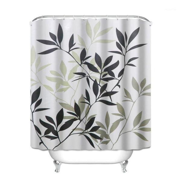 

shower curtains 2021 leaves european-style printing polyester waterproof curtain1