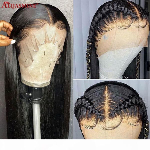 

130 150 180% middle part human hair wig 13x4 remy brazilian straight lace front human hair wigs pre plucked with baby, Black;brown