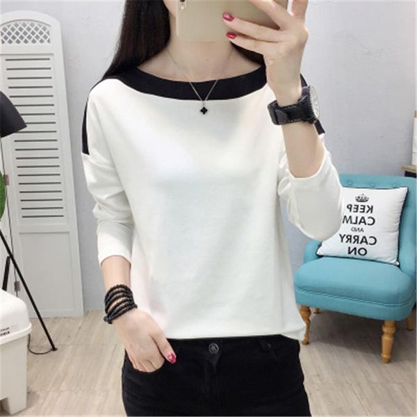 

women's t-shirt 2021 spring cotton korean version of the base hedging casual large size long-sleeved student clothes women, White