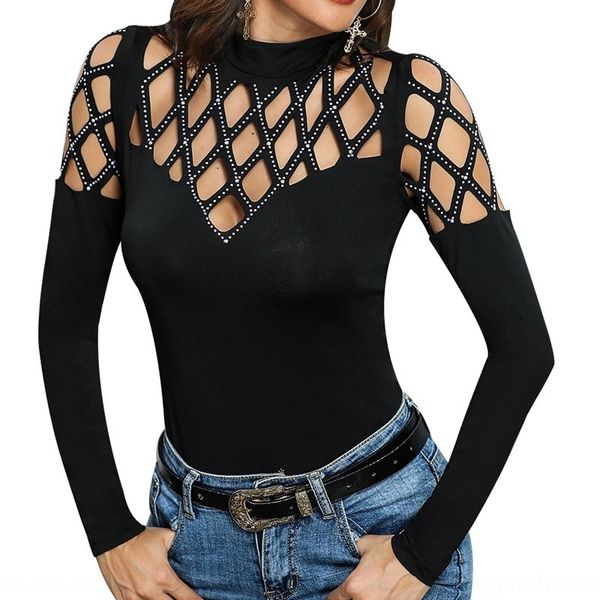 

bhari new 2019 women's t-shirt sleeve hollow new long diamond diamond2019 women's long diamond hollow sleeve t-shirt ep2x8, White