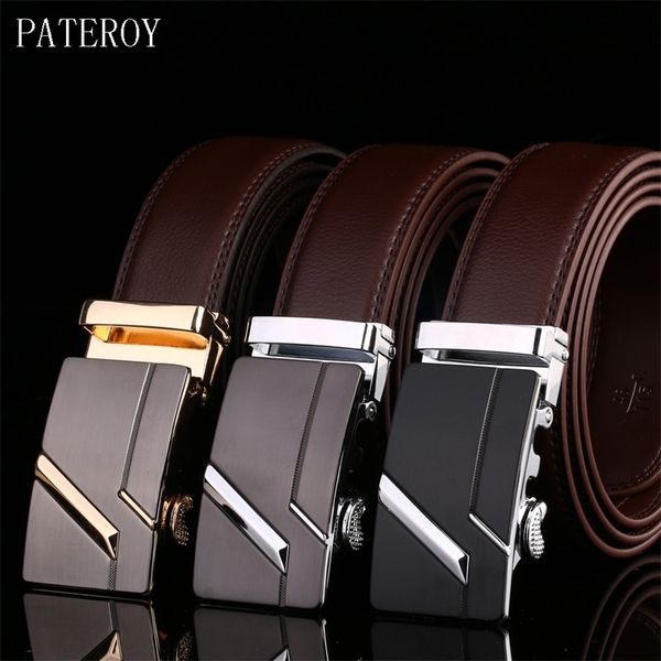 

pateroy men's belt male waist belts genuine leather riem cinturon hombre ceinture homme designer cinto masculino y200520, Black;brown