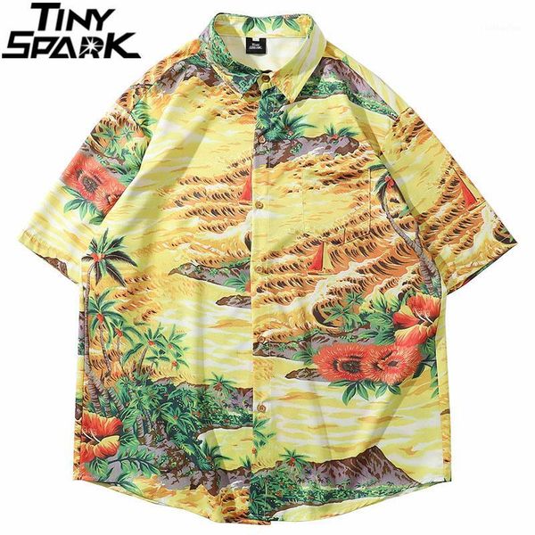 

2020 hip hop shirt streetwear chinese style painting men hawaiian shirt harajuku summer beach hawaii thin short sleeve1, White;black