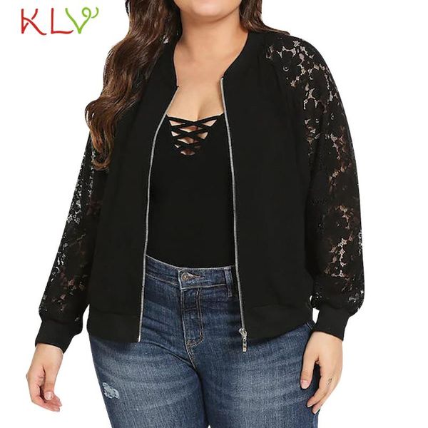 

women jacket basic lace stitch zipper pocket casual long sleeves coats thin baseball windbreaker winter fall plus size 2020 19ag, Black;brown