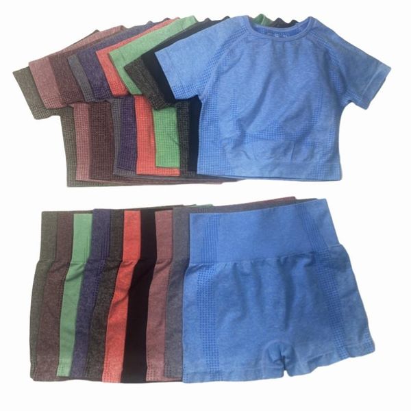 

yoga outfits women summer seamless set fitness sports suits gym clothing t-shirts high waist running shorts workout pants shirts, White;red