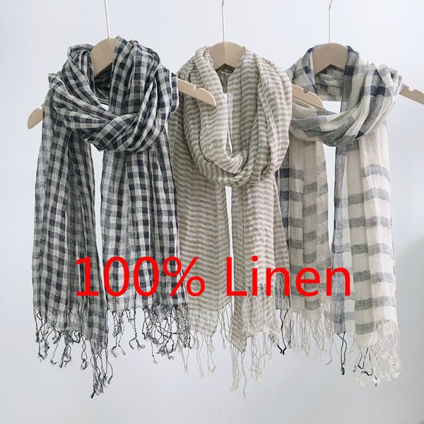 

plaid linen scarf mens long classic vintage fringed soft thin type women autumn spring winter travel wrap fashion accessories, Blue;gray