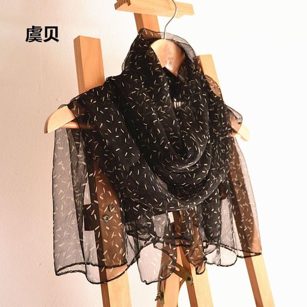 

natural silk diaphanous scarf printed black with dots wrap soft light very thin spring summer shawl chic gift for women or lady, Blue;gray