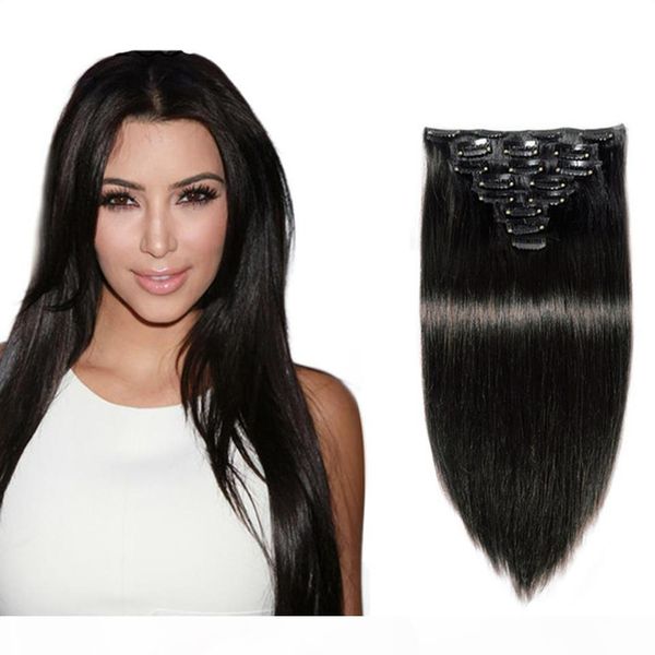

remy virgin brazilian hair clip in extensions 120g clip in brazilian hair extensions dark color clip in human hair extensions 200g, Black