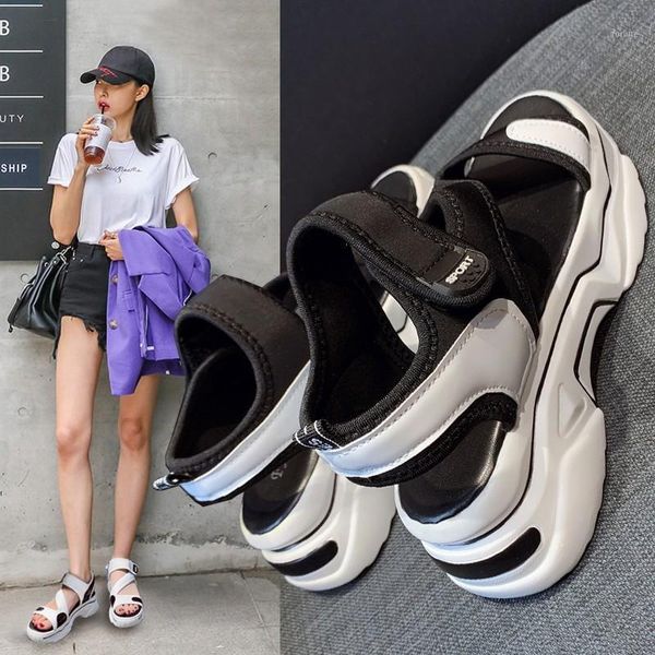 

summer 2021 new women sandals fashion platform shoes woman gladiator casual hook & loop sandals women sandalias de mujer1, Black