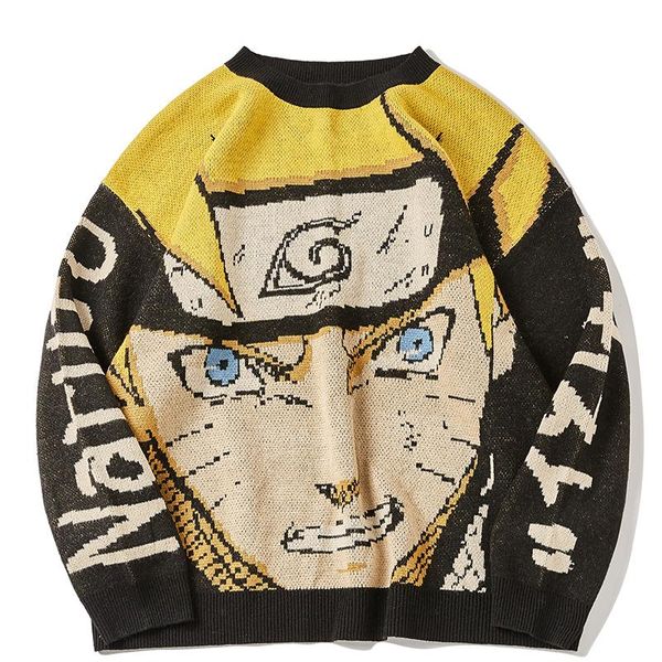 

men's sweaters harajuku naruto anime sweater men oversize pullover hip hop streetwear 2021 autumn o-neck mens clothes man women, White;black