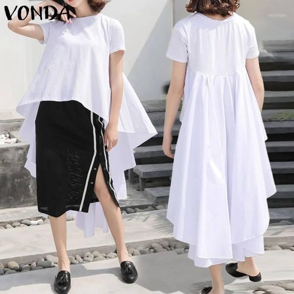 

women's blouses & shirts summer 2021 women casual o neck short sleeve asymmetric plus size solid color bohemian femme blusas1, White
