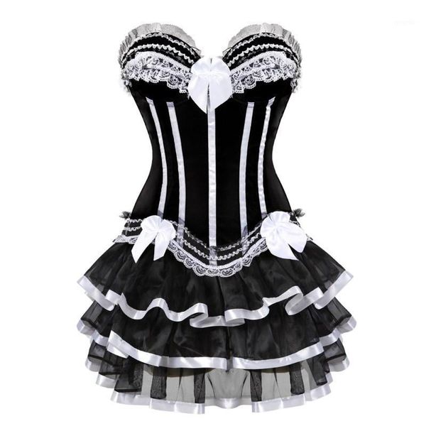 

plus size white corset dress women skirt corset bustier push up gothic dancing dress gothic lace lingerie, Black;white