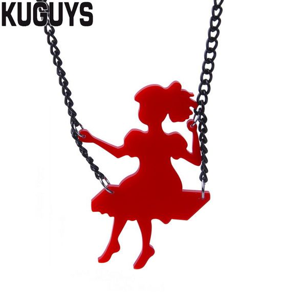 

new design lovely little girl swing pendant necklace for women's fashion jewelry red acrylic necklace fashion accessories gift, Silver