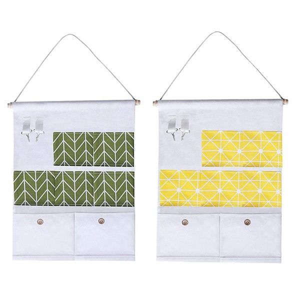 

hanging closet storage bag, linen cotton wall-mounted storage bag, door wall-mounted pocket bag (2 pcs