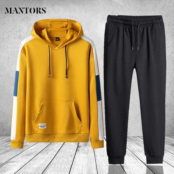 

mens tracksuit spring autumn casual harajuku men hoodies sets patchwork sweatshirt sweatpants male track suit streetwear 201202, Gray