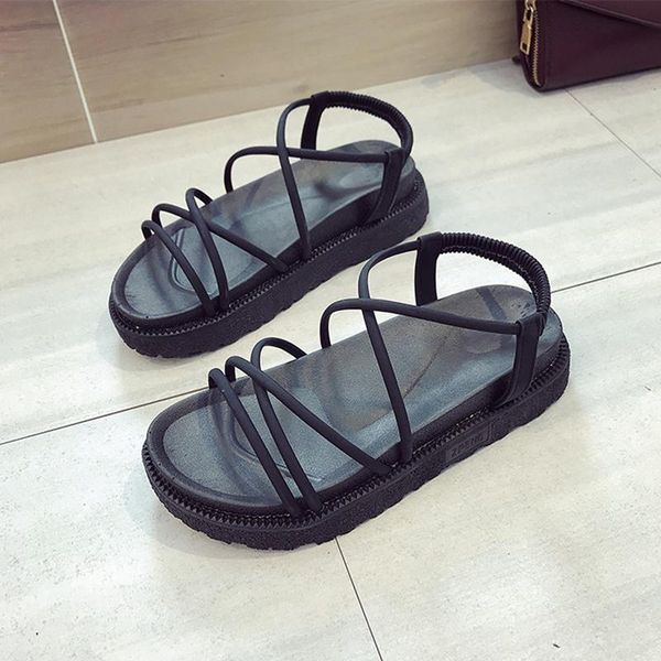 

sandals women's 2020 summer new korean version thick bottom thin belt cross sandals comfortable and versatile roman shoes women, Black