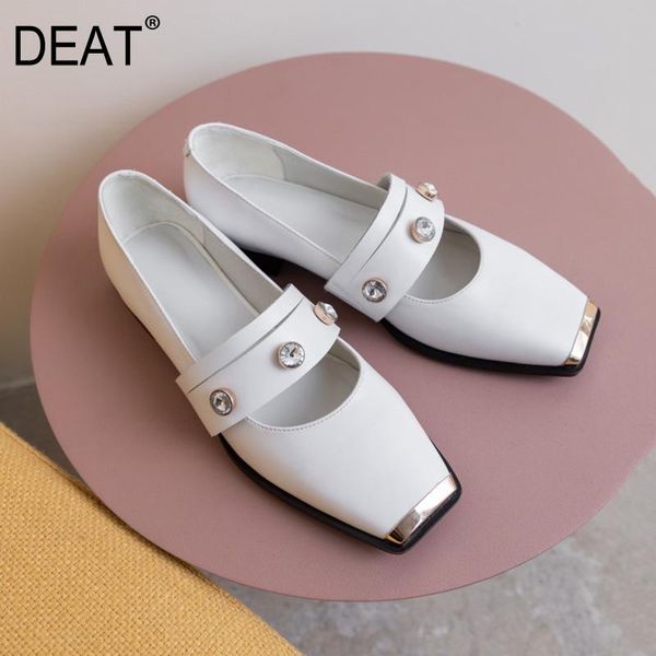 

deat] 2020 square toe shallow crystal metal genuine leather single high heels shoes women new spring autumn fashion tide 10g892, Black