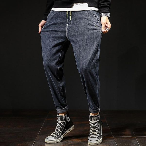 

men's jeans plus size men autumn and winter loose stretch harem pants denim trousers, Blue