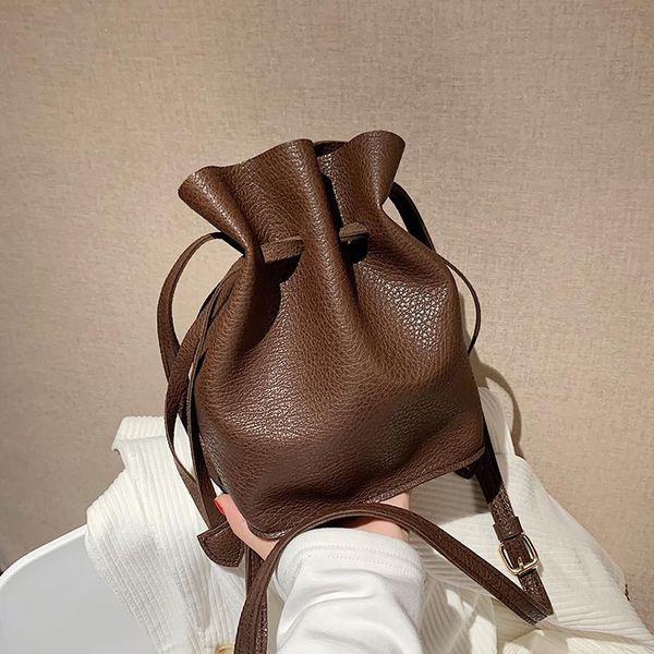 

vintage soft pu leather drawstring bucket crossbody bag for women handbag clutch women shoulder purses brand
