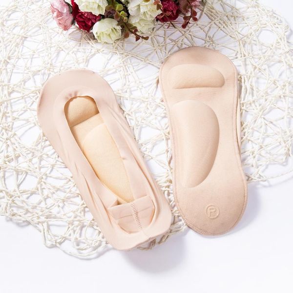 

1 pairs 3d sponge padded socks women's no show cushion liner ice silk boat sock arch support insole sock, Black;white