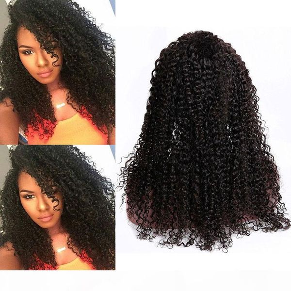 

brazilian virgin hair 8-30inch kinky curly lace front wigs natural color afro kinky curly human hair wig with baby hair, Black;brown