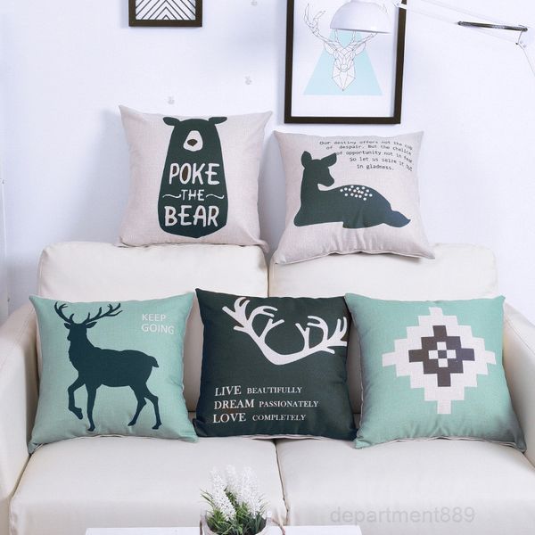 

45*45cm custom flaxen encrypted cotton linen pillow covers cartoon deer minimalistic geometric explosion pillowcase owb2669