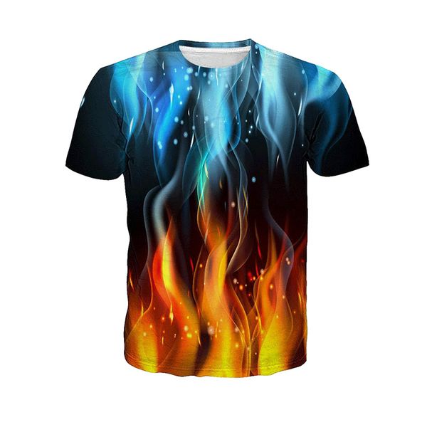 

new summer men and women color water drop round neck short-sleeved t-shirt trendy fashion water and fire printing short-sleeved, White;black