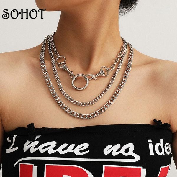 

chokers so wide exaggerated punk alloy multilayer chain women choker necklace chic silver color charming female party jewelry1, Golden;silver