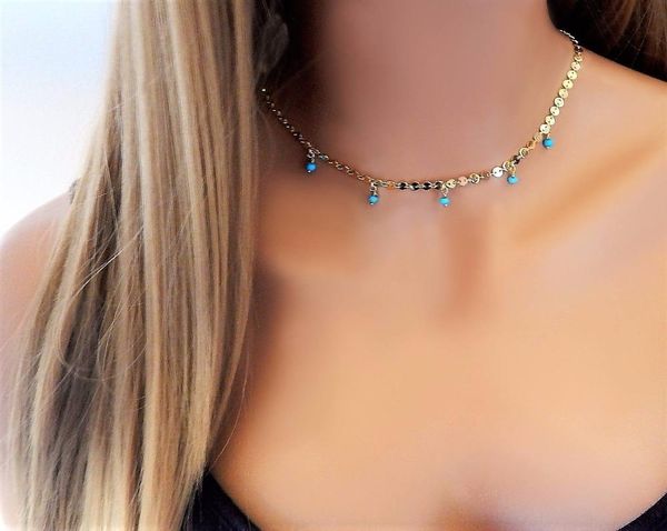 

simple creative new stone sequins beads chain choker necklace women fashion party statement clavicle necklaces collar jewelry, Golden;silver