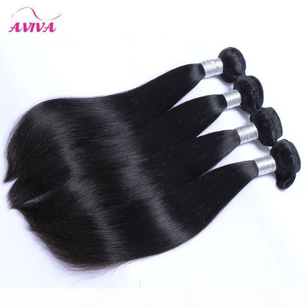 

brazilian peruvian indian malaysian cambodian virgin straight hair weave bundles 100% natural remy human hair extensions dyeable tangle free, Black