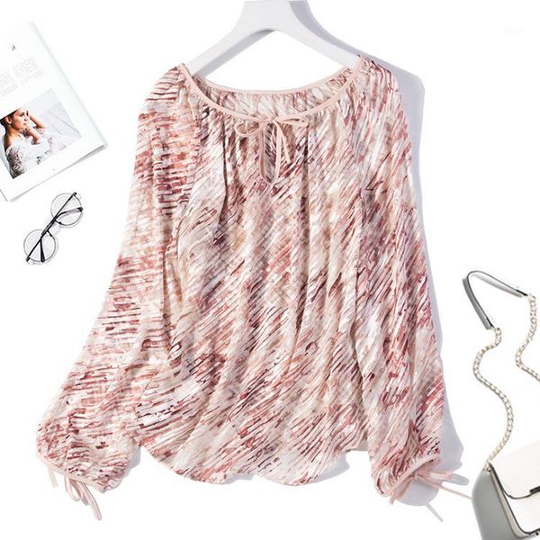 

women's 100% pure silk shirt blouse transparent round neck long sleeve  l xl jn0571, White