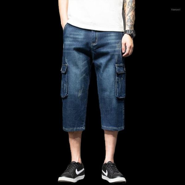 

men's summer denim shorts capri pants jeans mens baggy manpris cowboy short pants cropped trousers casual men jean men clothing1, Blue