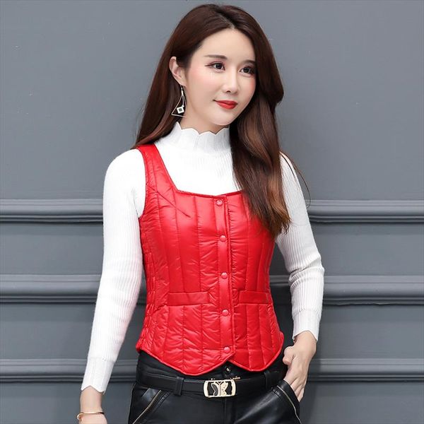 

u neck ultralight down vests women winter down liner waistcoat warm keeper woman packable sleeveless jackets ladies vt 251, Black