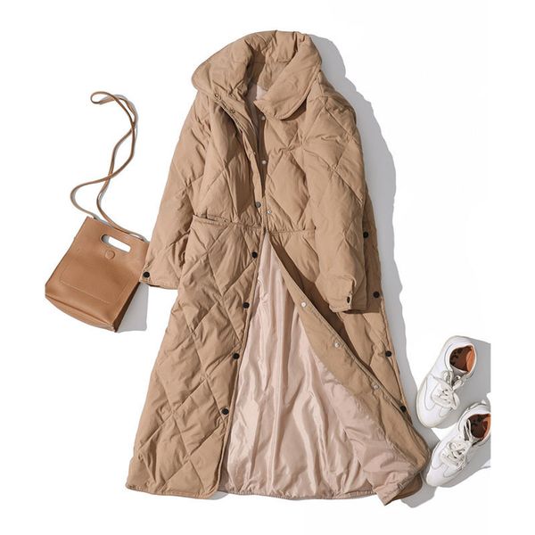 

2021 new low-weight cotton women's clothing winter new duck down section long korean thin super long-knee white coat a30 b7nq, Black