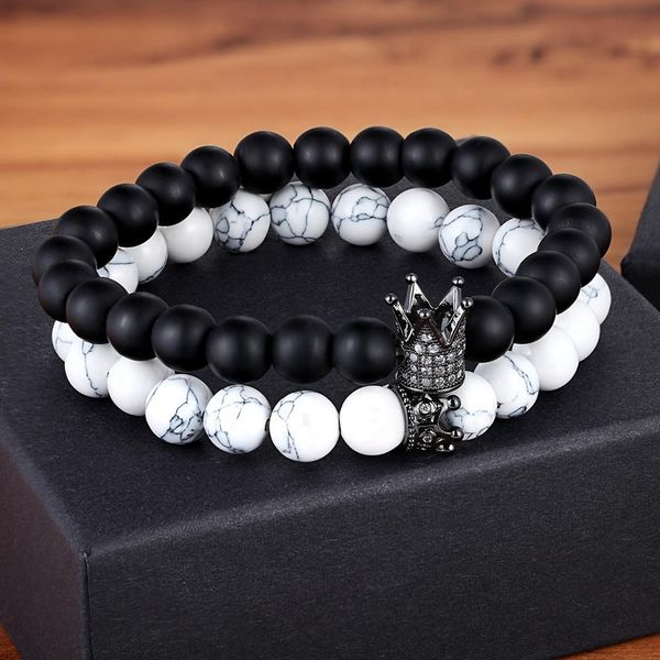 

xqni 2018 новый стиль стенд бусин для женщин унисекс yin yang браслеты из бисера матовая матовая камень белый whilete день рождения день рож, Black
