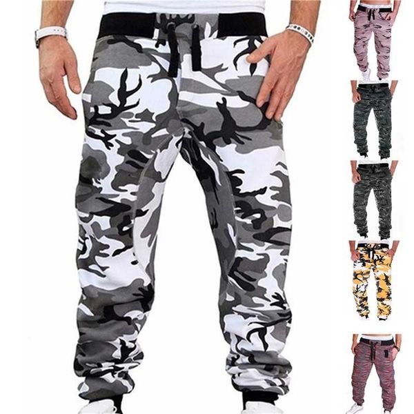 

mens joggers camouflage sweatpants casual sports camo pants full length fitness striped jogging trousers cargo pants 220108, Black