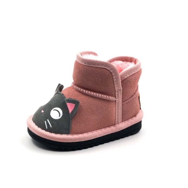

2020 new winter children snow boots genuine leather cat design cute girls boots warm plush kids boots toddler baby shoes 21-30 lj201202, Black;grey